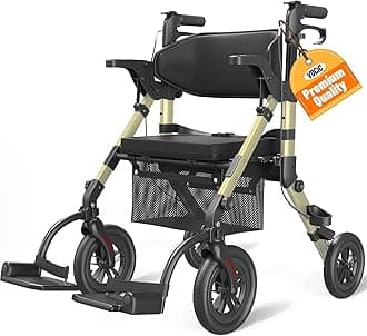 - VOCIC Walkers-for-Seniors, Rollator-Walker-with-Seat, Transport-Wheelchair-Lightweight-Foldable, Adult Rolling Walker, Rollator Transport Chair with Brakes, 2 in 1 Walker Wheelchair Combo Z51