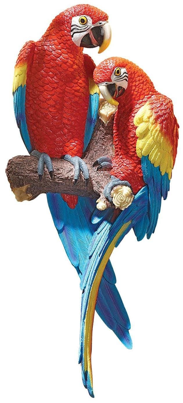 Design Toscano Tropical Scarlet Macaws Wall Sculpture, 56 cm, Polyresin, Full Colour, 22 Inch