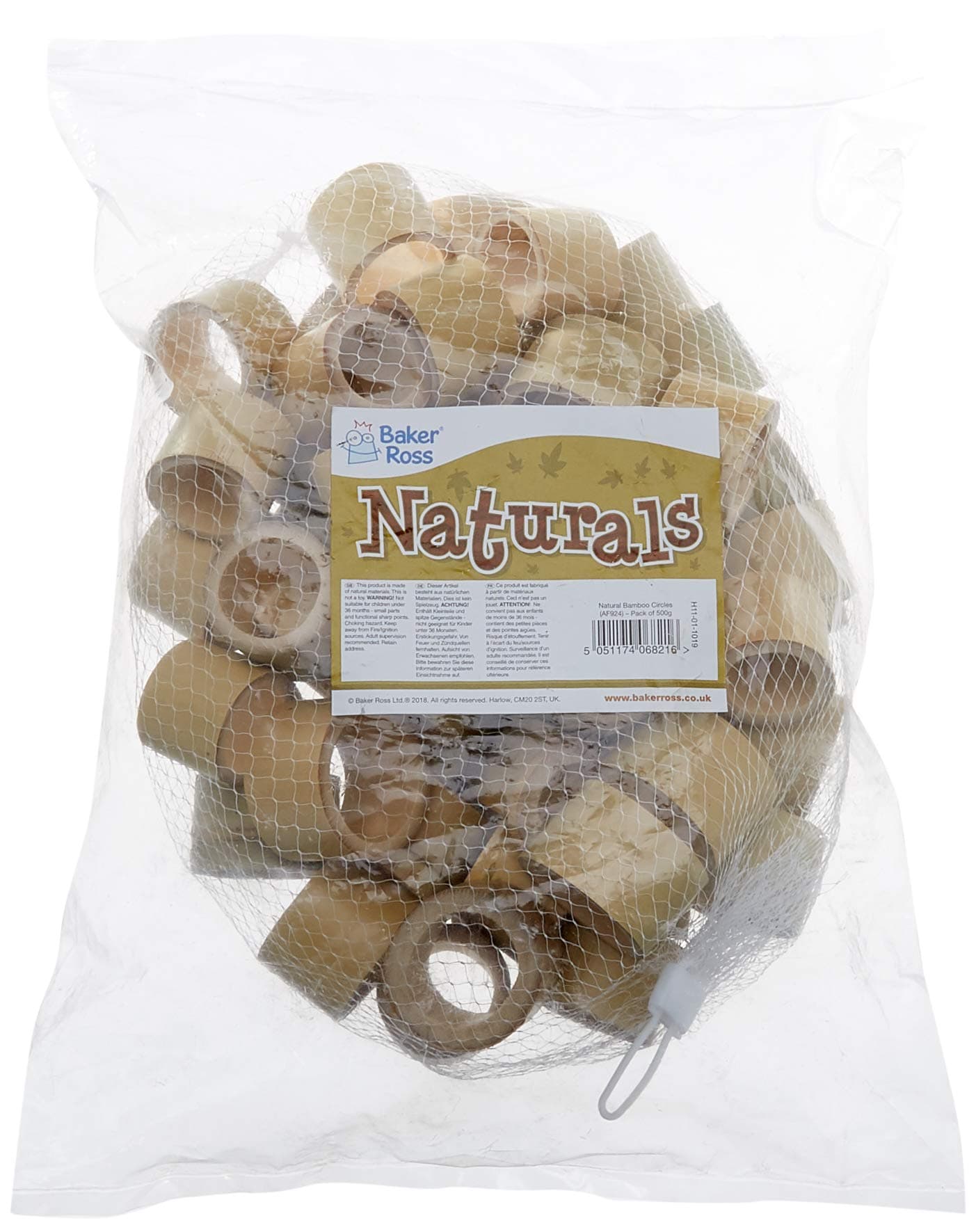 AF924 Natural Bamboo Circle Cuts Value Pack — Ideal for Arts and Crafts, Sensory Stimulation, and More (Pack of 50), 500g