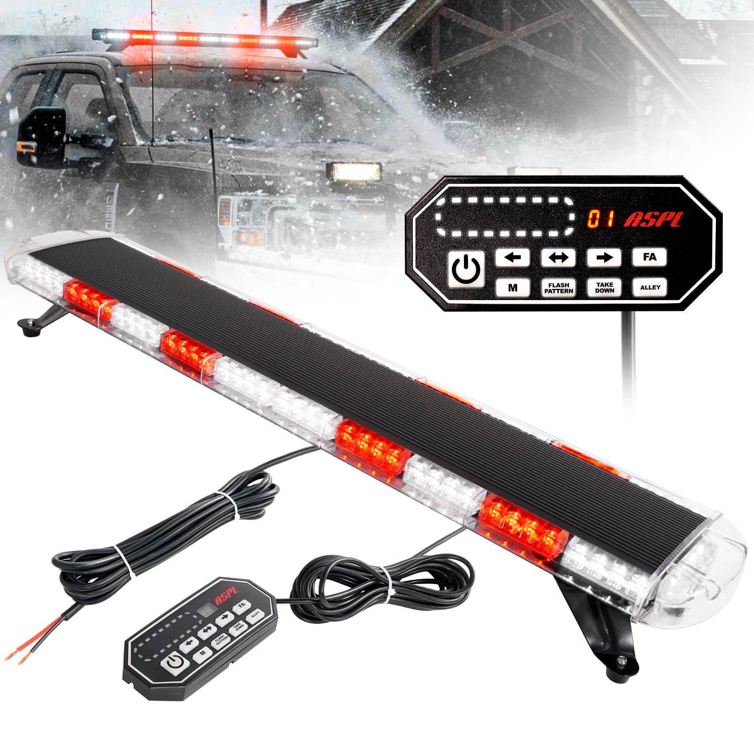 ASPL 47" Low Profile Roof Top Strobe Lights Bar with Controller High Intensity 88 LED Emergency Warning Flashing Traffic Advisor Snow Plow Light for Trucks Vehicles Tow Pickup (Red/White)