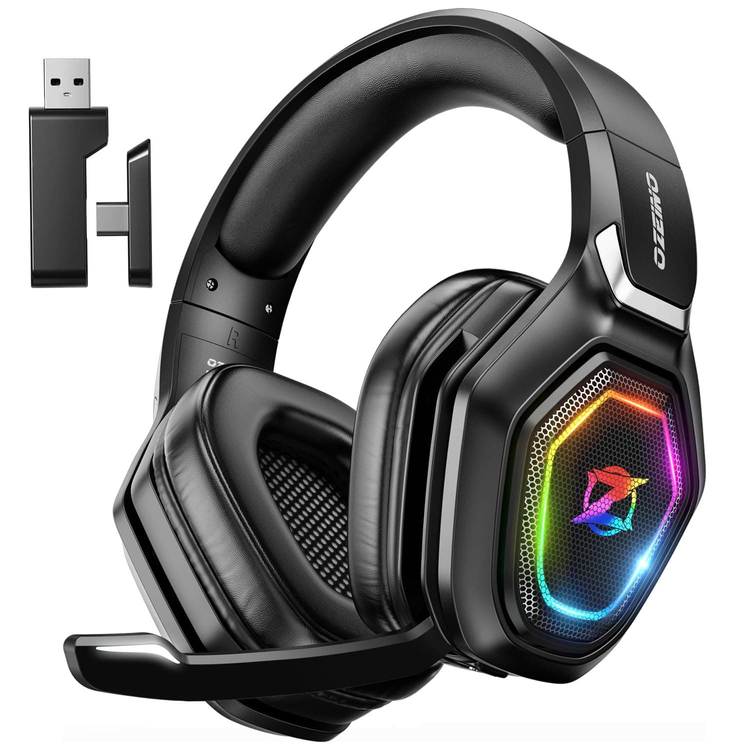 – Ozeino Wireless Gaming Headset, Compatible with PC Ps5 Ps4 Boasts 2.4GHz Lossless Audio, USB & Type-C, Flip Microphone and 40-Hr Battery - Suited for Switch, Laptop, Mac