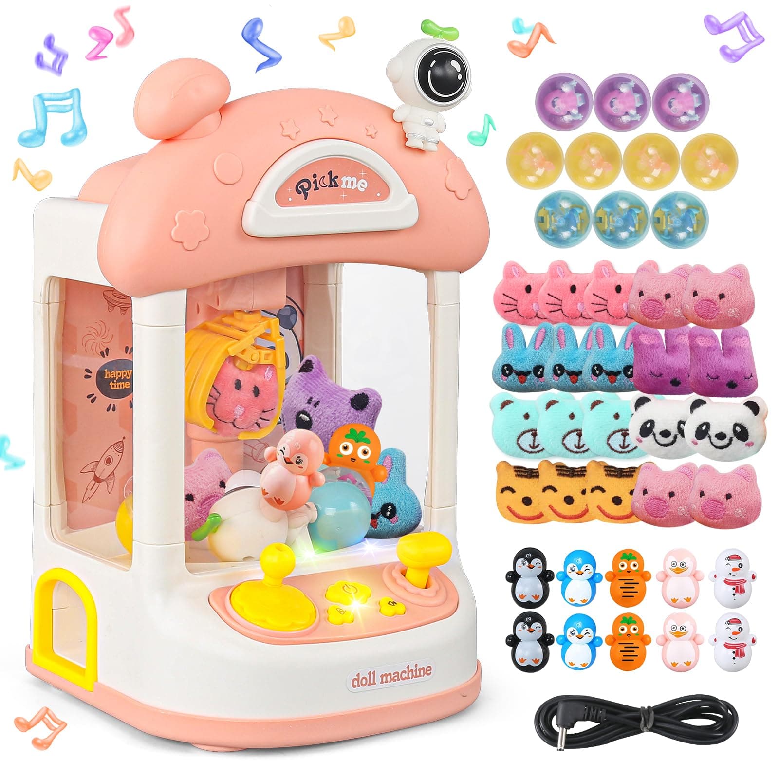 Mini Claw Machine for Kids, 40 Pcs Toys Mini Vending Machine for Girls, Claw Machine Arcade Game with Lights and Adjustable Music, Dual Power Mode, Doll Machine for Toddlers Gifts Ages 3 4 5 6 7 8