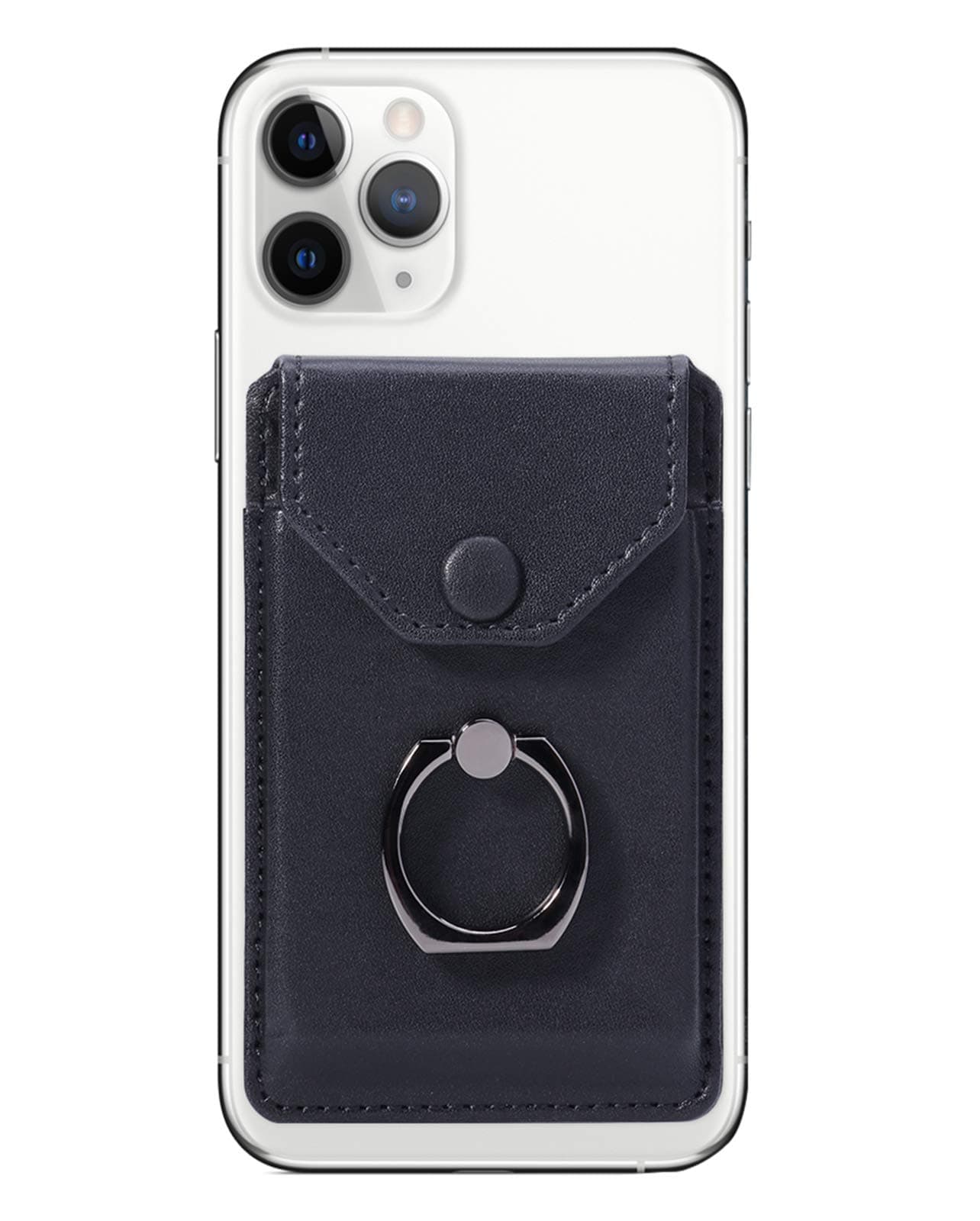 Ring Stand Stick on Wallet Cell Phone Slim Leather Wallet Stick on Wallet Credit Card RFID Blocking Sleeve Black