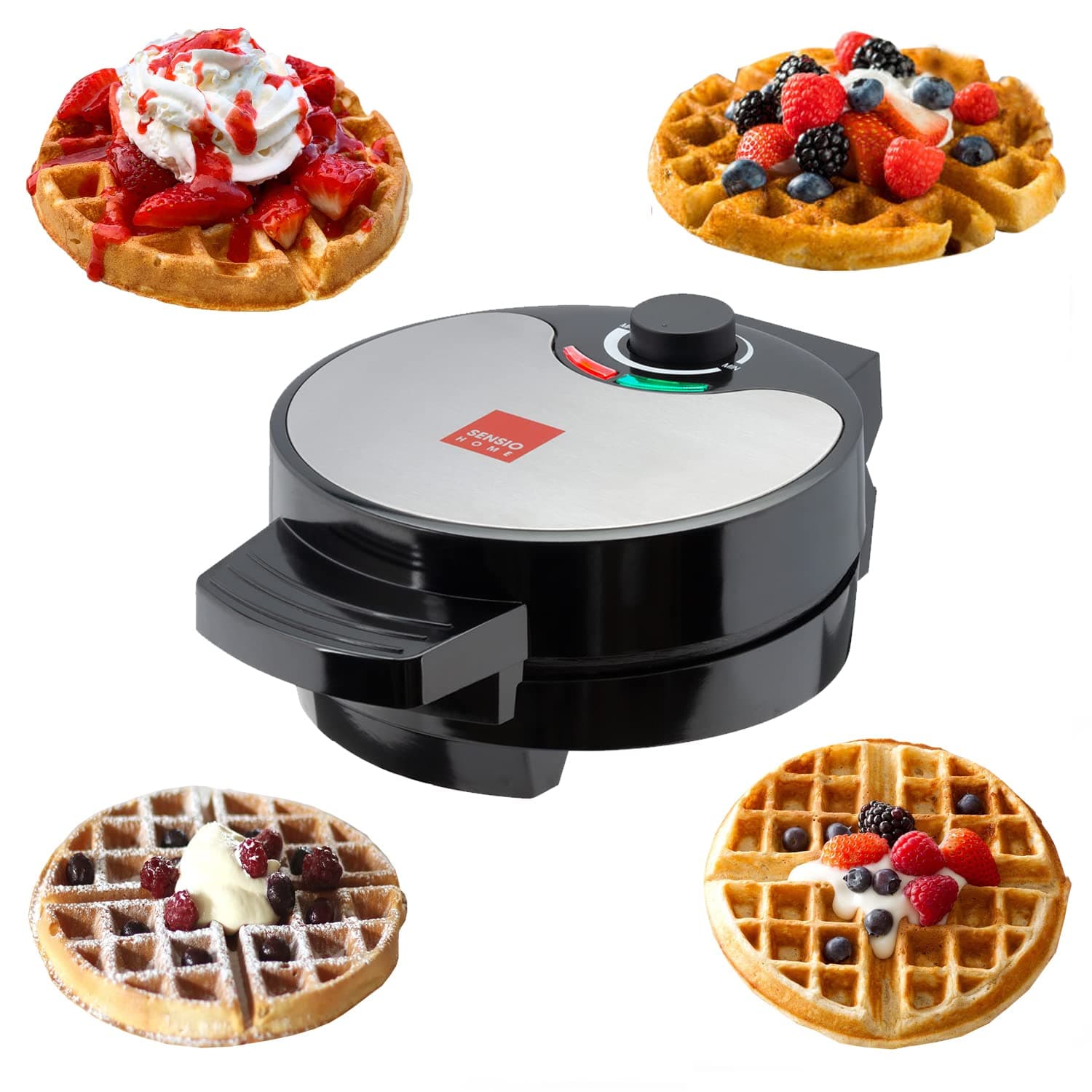 Global Gourmet - FULL SIZE American Waffle Maker Iron Machine 700W I Electric I Stainless Steel Mould I Non-Stick Coating I Recipes I Deep Cooking Plates I Adjustable Temperature Control - Black
