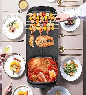 2-in-1 Electric Hot Pot & BBQ Grill - 1500W Smokeless Nonstick Grill Pan with Glass Lid & Divider, Korean BBQ & Shabu Shabu for 2-4 People, Adjustable Temp (48cm Black)
