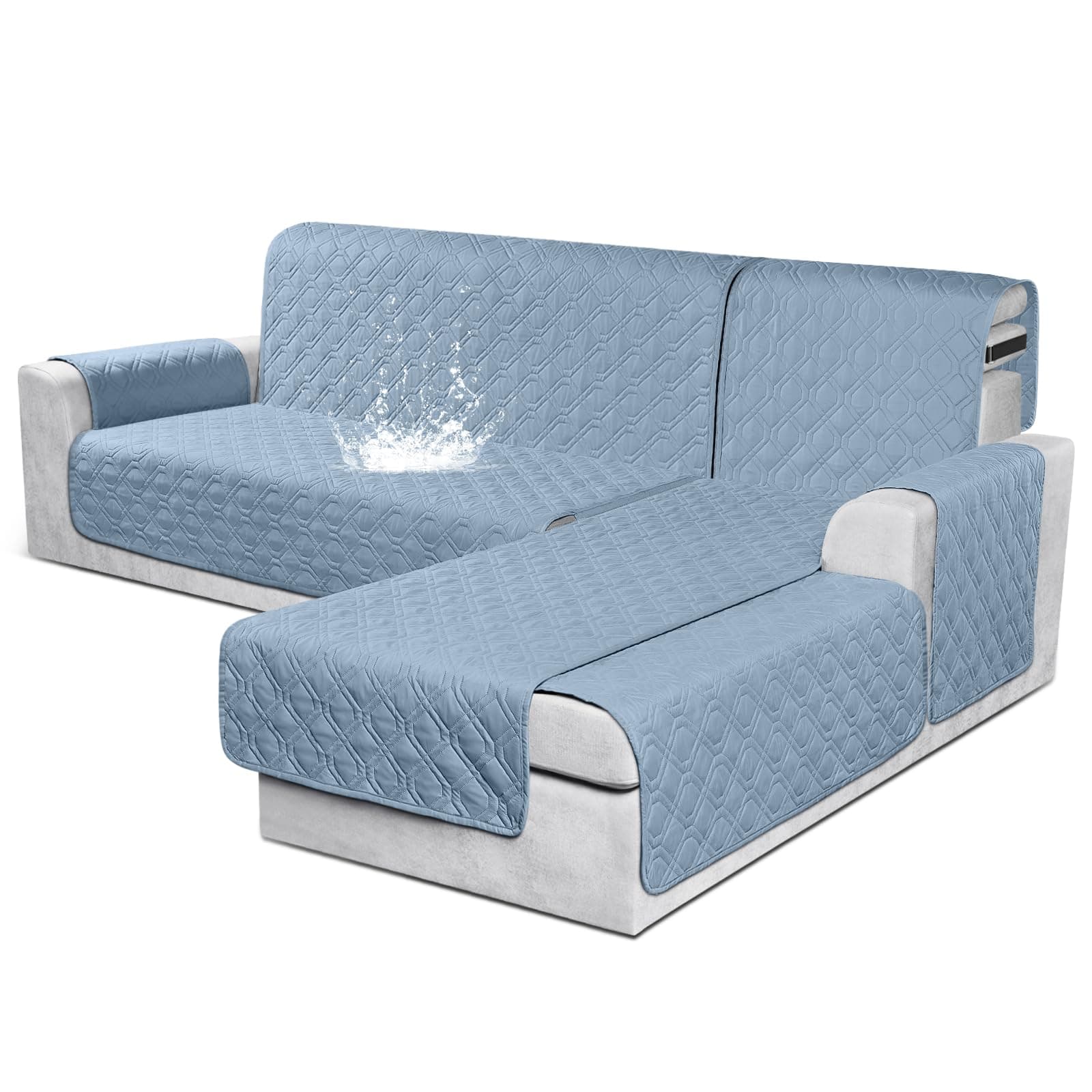 VANSOFY Sectional Couch Covers 100% Waterproof L Shaped Sofa Slipcover 3pcs Reversible Chaise Lounge Cover for Sectional Sofa Furniture Protector Cover for Pets Dog Cat(Small, Azuree)