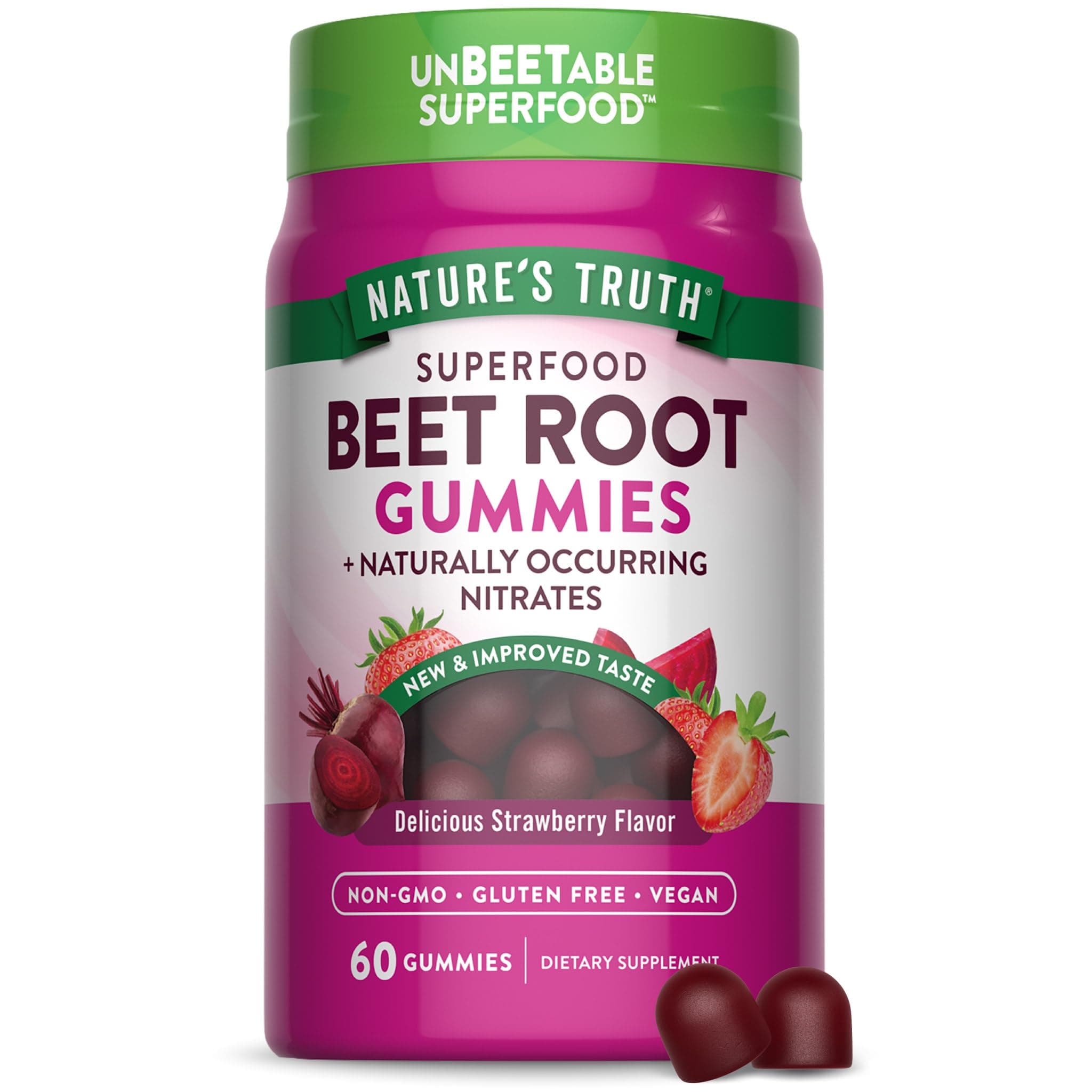 Nature's Truth Beet Root Gummies | 60 Count | Superfood | with Black Pepper | Strawberry Flavor | Vegan, Non-GMO & Gluten Free Supplement