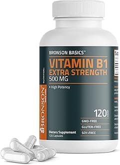 Bronson Vitamin B1 Extra Strength 500 MG High Potency Non-GMO, 120 Capsules