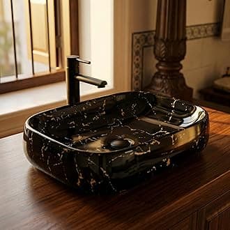 Ceramic Table Top Wash Basin/Countertop Basin Bathroom Sink/Art Basin For Bathroom & Livingroom 56 X 42 X 18 Cm (Black Glossy)