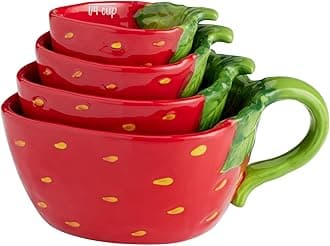 Hand Painted Ceramic Strawberry Figural Measuring Cups