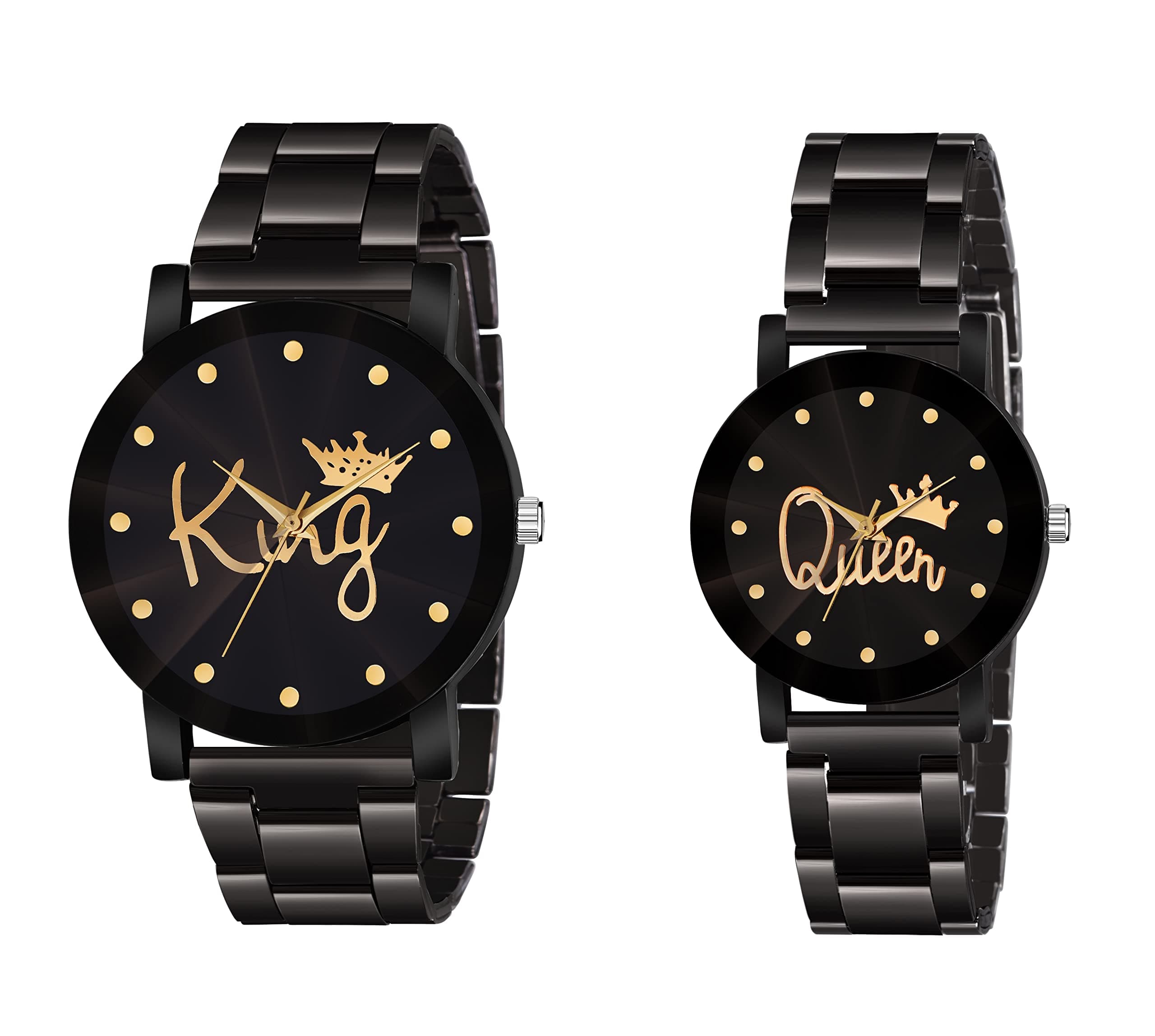KIARVI GALLERY アナログ メンズ レディース カップルウォッチ (ブラックダイヤル ブラックカラーストラップ) (2個パック), ブラック///ホワイト, モダンでミニマリスト。