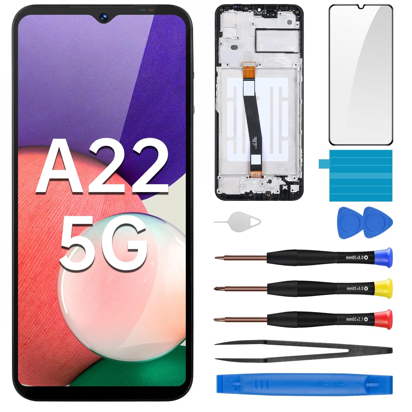 for Samsung Galaxy A22 5G Screen Replacement with Frame LCD Display Touch Digitizer Full Assembly Fix Glass with Repair Tools Kit A226B A226BR