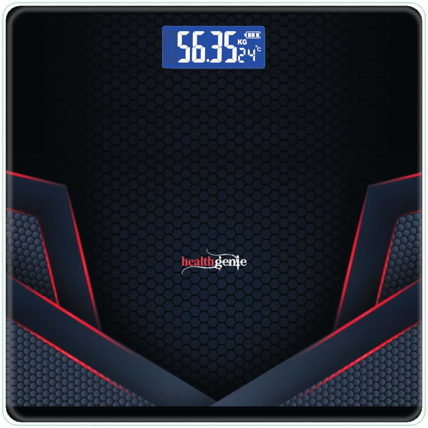 Healthgenie Weight Machine for Body Weight Thick Tempered Glass LCD Display With 3 Years Warranty Weighing Scale (Sporty Red), 180 Kg