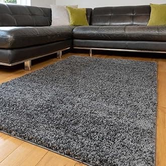 Plush Grey Soft Pile Shaggy Shag Area Rug Modern Fluffy Plain Living Room Lounge Sunroom Bedroom Rugs 111cm x 161cm