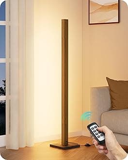 EDISHINE Mid Century Modern Floor Lamp with Remote, Dimmable Wood LED Corner Lamp, Minimalist Standing Mood Lighting for Living Room, Bedroom, Office, 7 Color Temperature 2700K~6000K, 48.43"