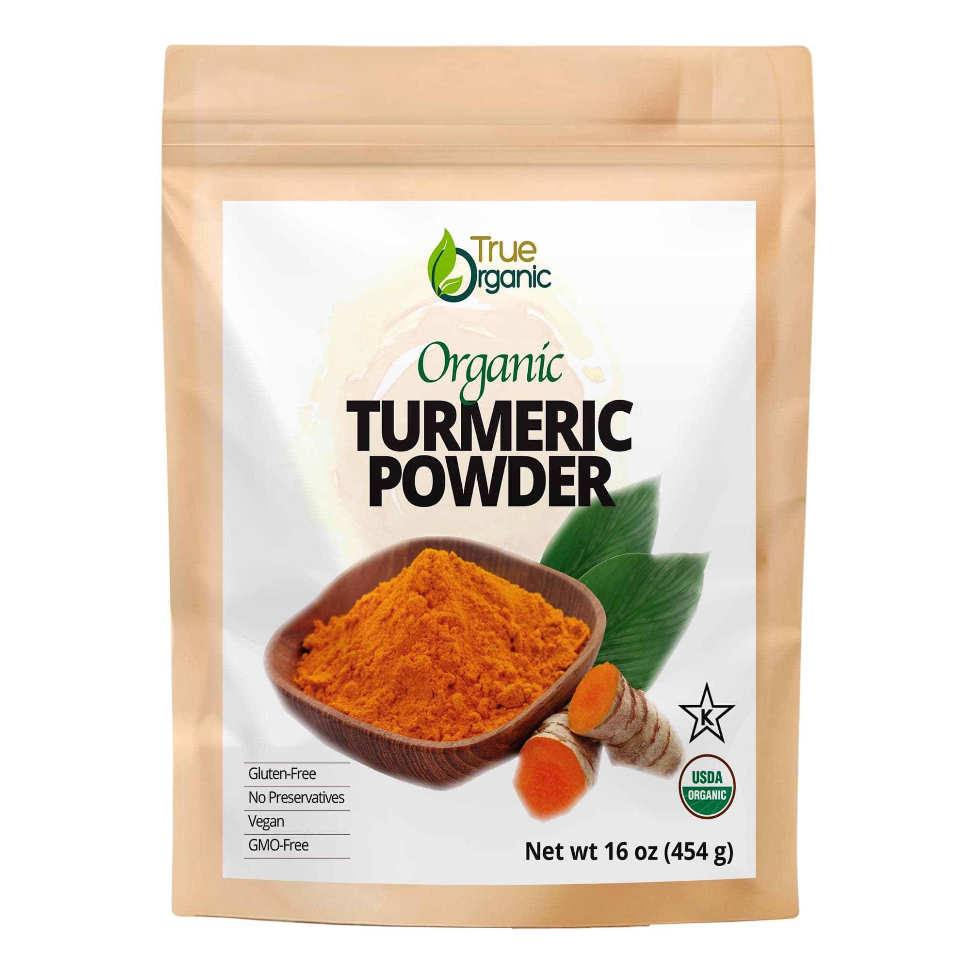 True Organic Ceylon Turmeric Powder, 1 Pound Bulk Bag, Certified Organic, USDA Certified, Non-GMO, High Curcumin Content Organic Turmeric Powder, Ground Turmeric, Pure Ceylon Premium Quality Bulk Turmeric Spice [16 ounces]