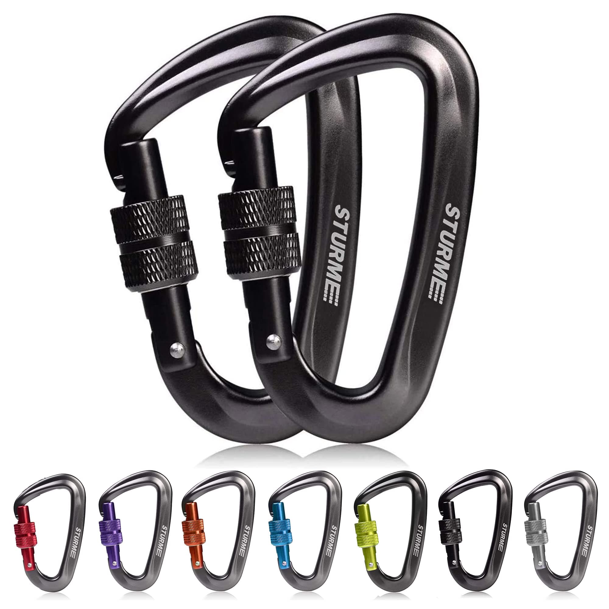 STURME Carabiner Clip 12KN Aluminium Wiregate Lightweight Heavy Duty Large Strong Durable D-Ring Hooks Spring Snap Link Keychain Clips Set for Hammock Improved Design 2022