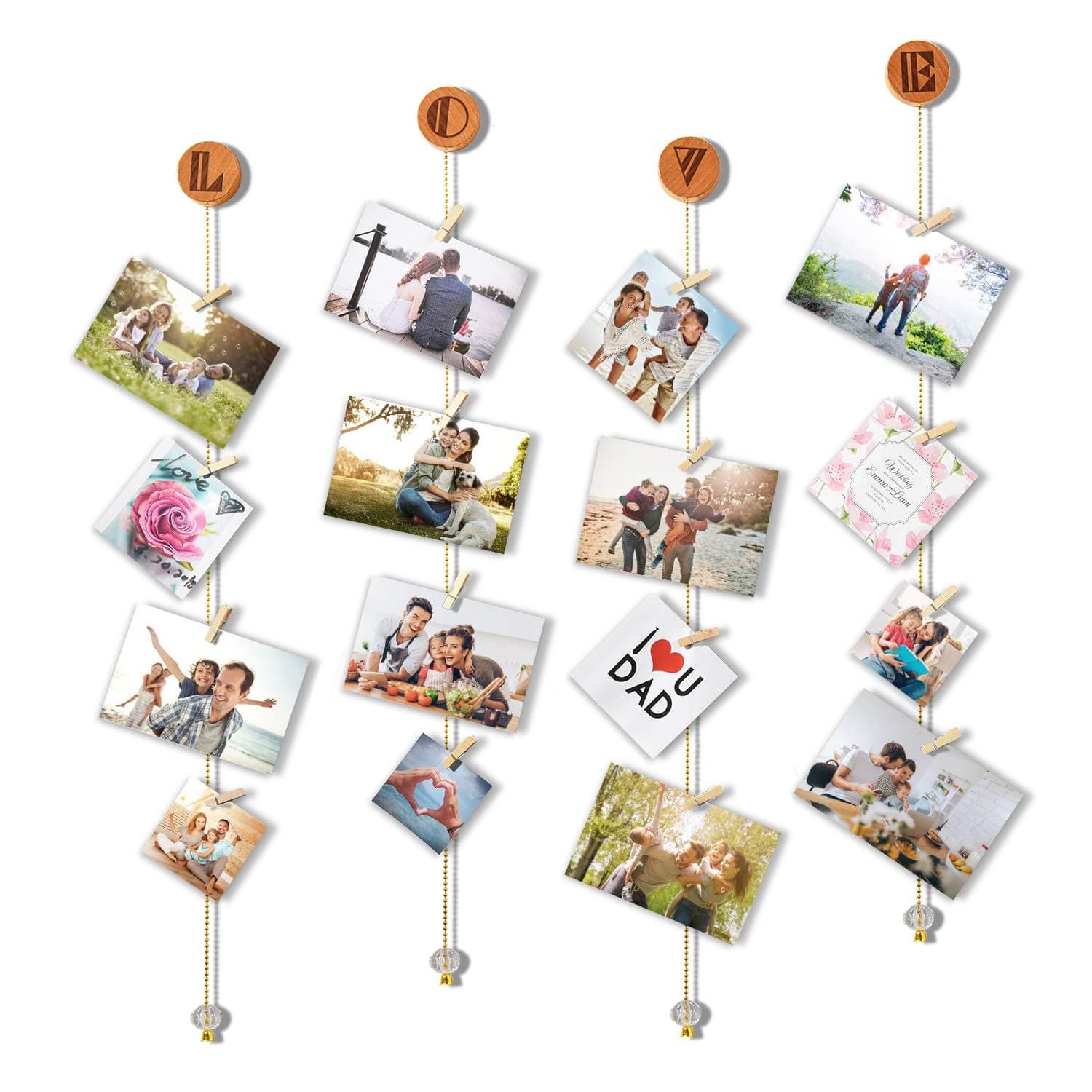 Olakee Hanging Photo Display Picture Frame Collage Picture Display Organizer with 30 Wood Clips for Wall Decor Hanging Photos Prints and Artwork
