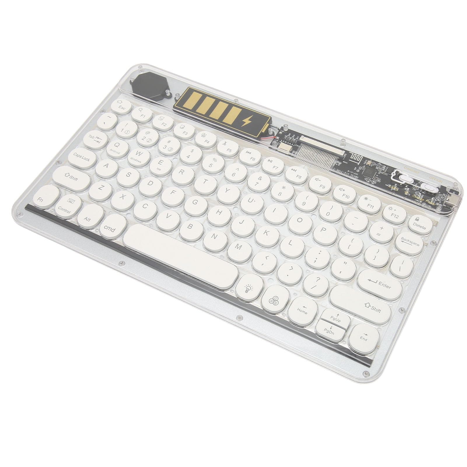 BewinnerRGB Backlit Wireless Bluetooth Keyboard, 10inch Retro Round Keycaps Portable Transparent Keyboard, Rechargable Thin Keyboard with Iron Plate for Laptops Phones (White)