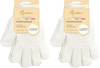 Evridwear Exfoliating Gloves for Shower, 100% Nylon Thick Soft Medium Heavy Bathing Gloves Dead Skin Remover Body Scrubber Smooth Skin with Hang Loop, 2 Pairs Light White