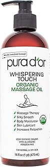 PURA D'OR 16 Oz Organic Massage Therapy Oil USDA Certified Body Moisturizer & Skin Lubricant for Aromatherapy & Relaxation, Silky & Softer Skin (Packaging May Vary)