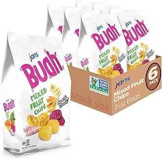 Jans Buah Mixed Fruit Chips, 7 Oz (Pack of 6 ) Tropical Mix of Red Dragonfruit, Pineapple, Banana, Jackfruit, Taro, Pumpkin Chips Experience Real Fruit, Gluten-Free, Sweet & Crunchy, Ready-to-Eat, Perfect for Anytime Snacking