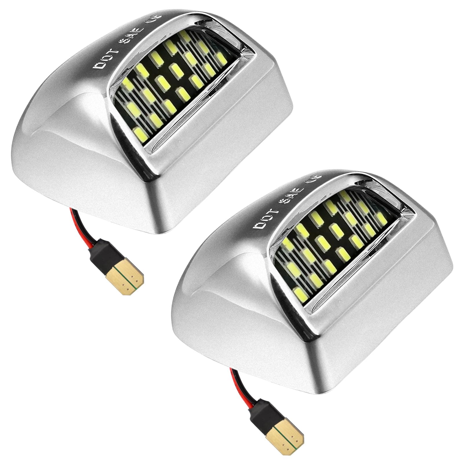 Full LED License Plate Light Silver Housing Tag Lamp Assembly Replacement for Chevy Silverado 1500 2500 3500 Suburban Tahoe GMC Sierra Yukon XL, 6000K White, Pack of 2