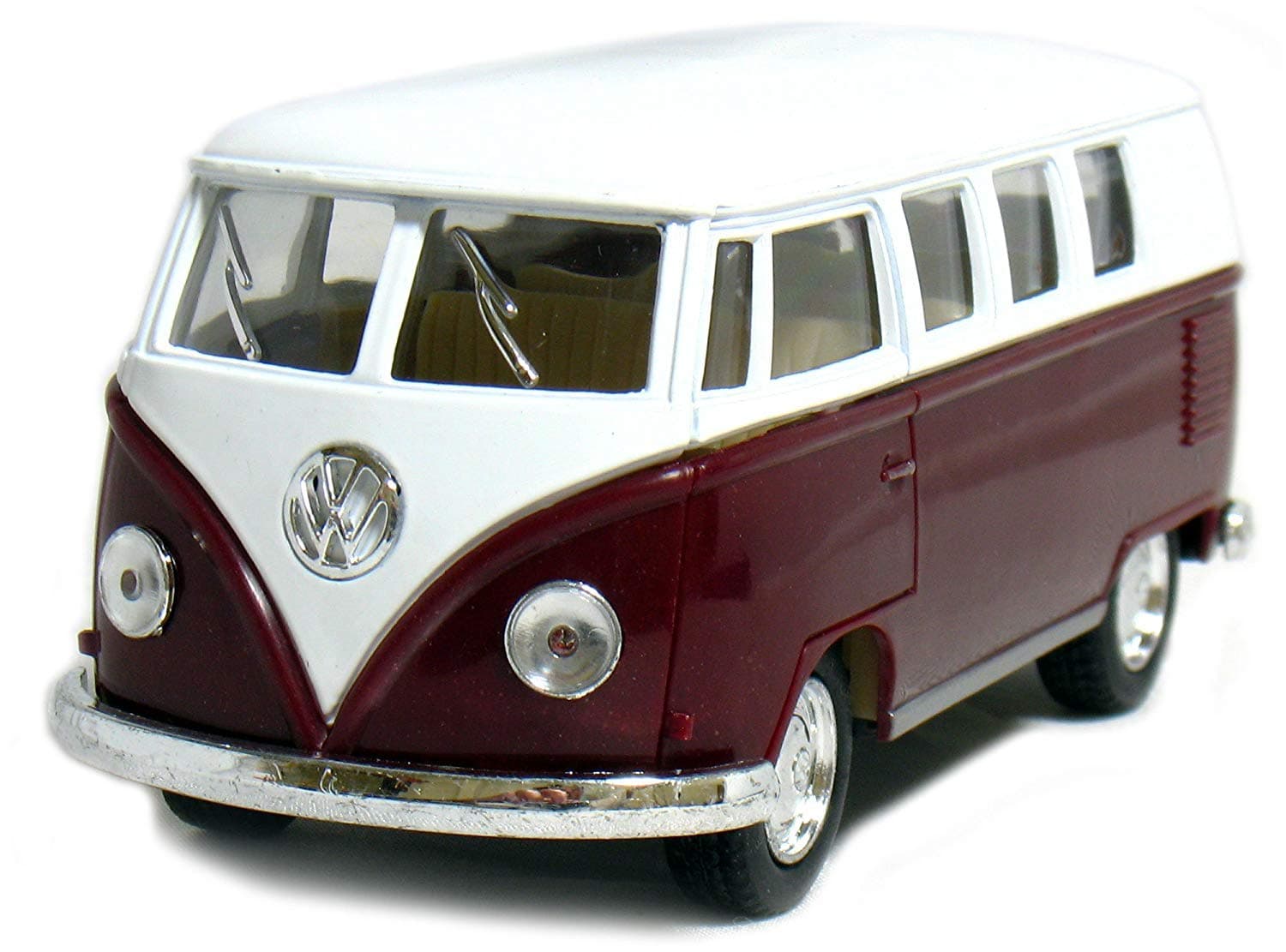 5 Die-cast 1962 VW Classic Bus 1/32 Scale (Maroon), Pull Back n Go Action. by 5 Die-cast Vehicles
