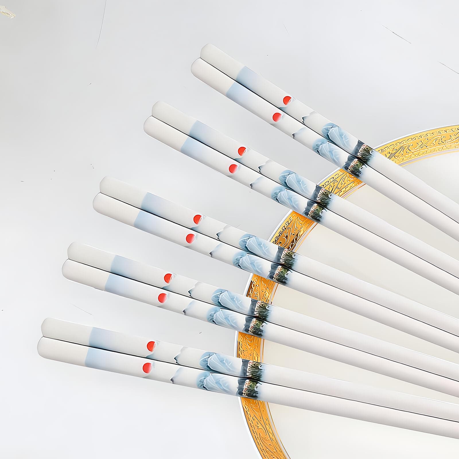 5 Pairs Ceramic Chopsticks - Reusable Chopsticks Dishwasher Safe, 9.5 Inches - Sunset