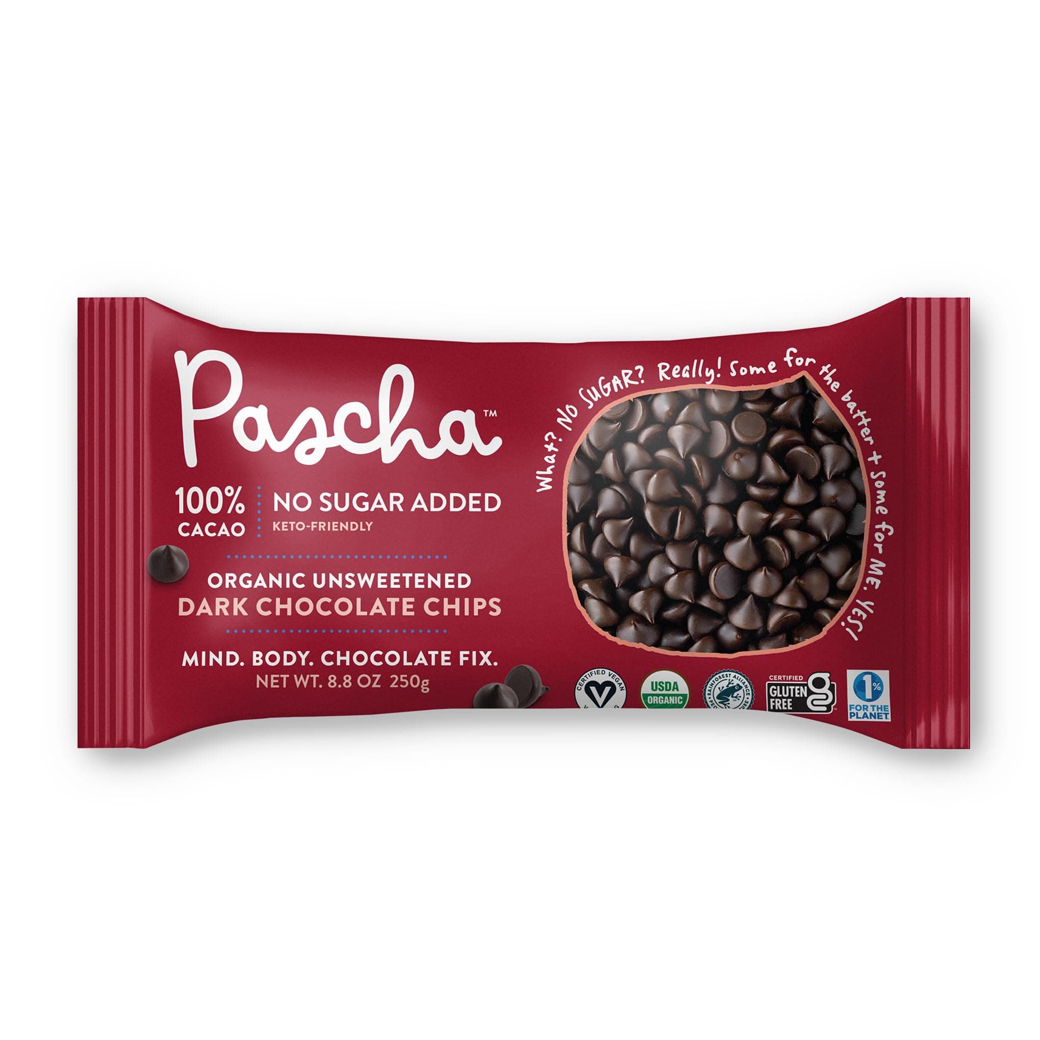 Pascha, Organic Chocolate Chips 100% Cacao Unsweetened, 8.8 Ounce