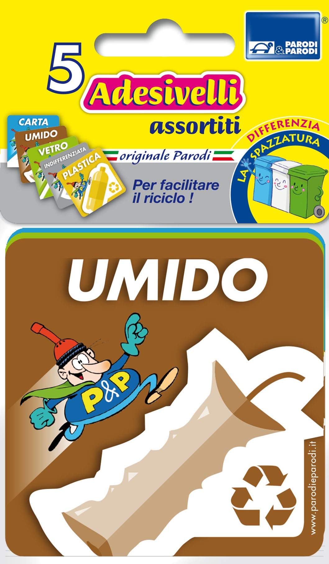 PARODI & PARODICollection Set, Kit 5 Size 8 x 8 cm Garbage Rubbish, Can Be Used Outdoors, Adhesive Plastic Bins, None