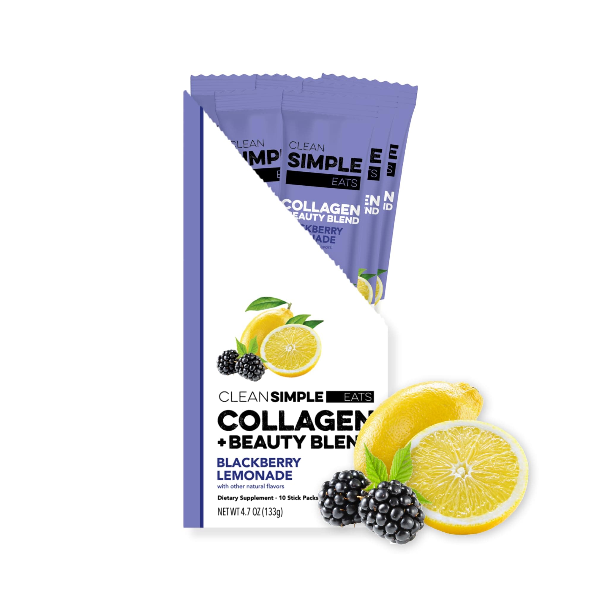Clean Simple Eats BlackBerry Lemonade Super Collagen, Grass-Fed, Hydrolyzed Types I, II, & III Collagen, 10 Servings