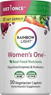 Rainbow Light Womens Multivitamin One + | 30 Caplets | Real Food Nutrients, Digestive Enzymes & Probiotics