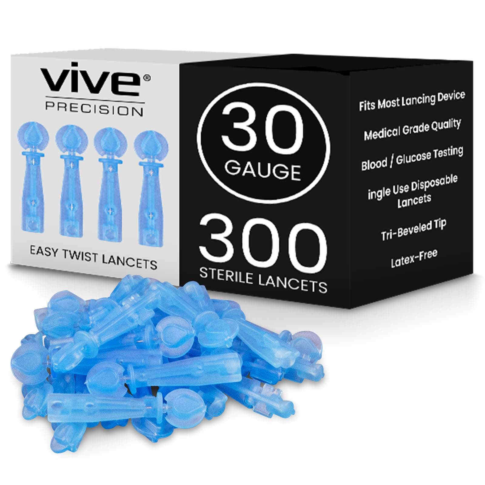 Easy-Twist Lancets for Diabetes Blood Sugar Extraction Testing, 30 Gauge Single Use Disposable Finger Pricker Needle Pen for Glucose Monitoring Devices (300 Easy-Twist Lancets)