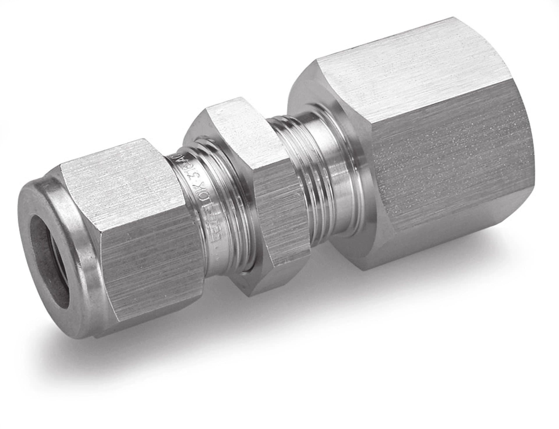 Hamlet 774LF SS 1/4 x 1/8 316 Stainless Steel Let-Lok Compression Fitting, Bulkhead, 1/8" NPT Female x 1/4" Tube OD