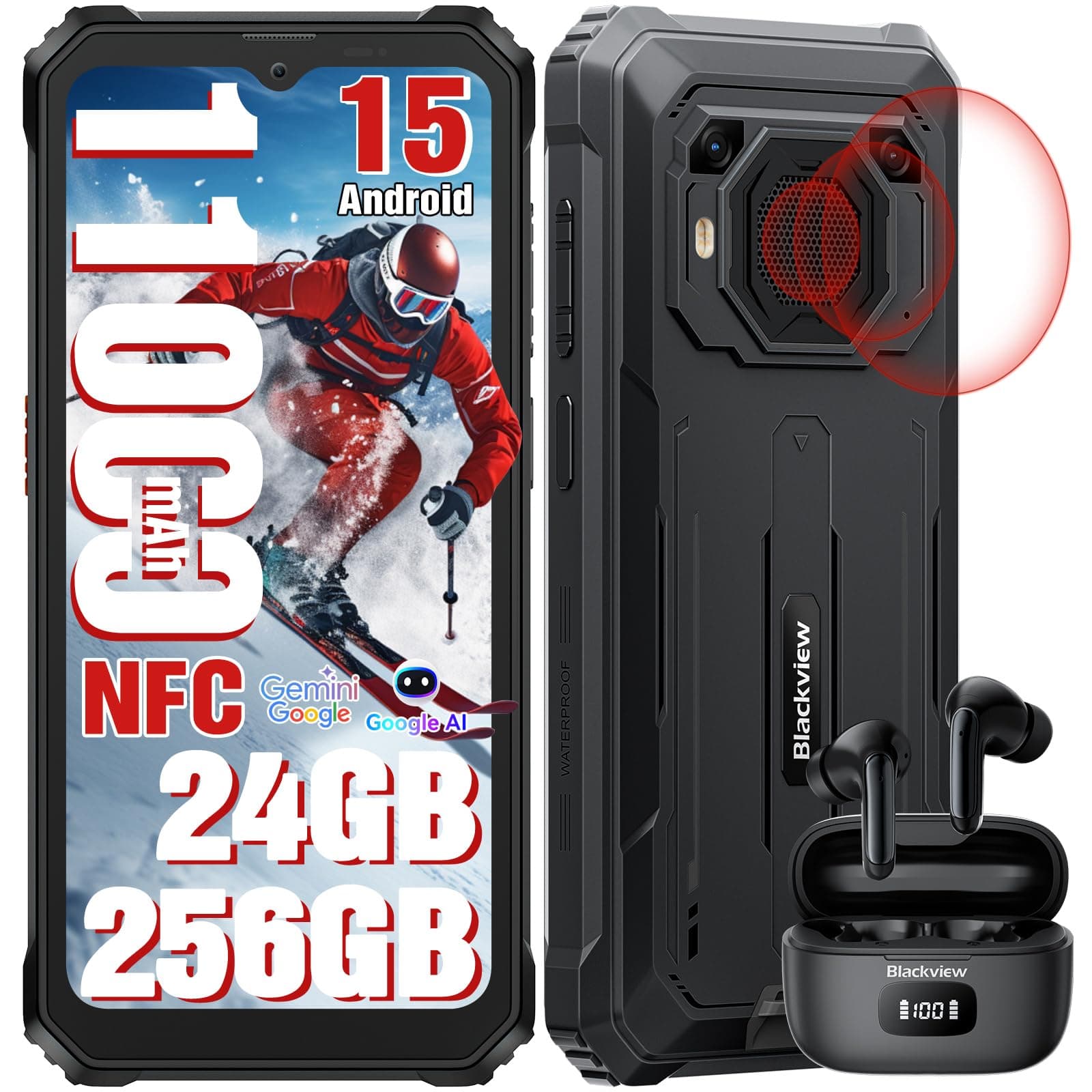 Blackview BV6200Plus Rugged Phone Android 15, 98dB Super Speaker 11000mAh, 24GB+256GB/2TB Rugged Smartphone Unlocked, 6.56" HD+ 90Hz Waterproof Phone 2025 NFC/Fingerprint/GPS/T-moblie/IP69K/3 Slots