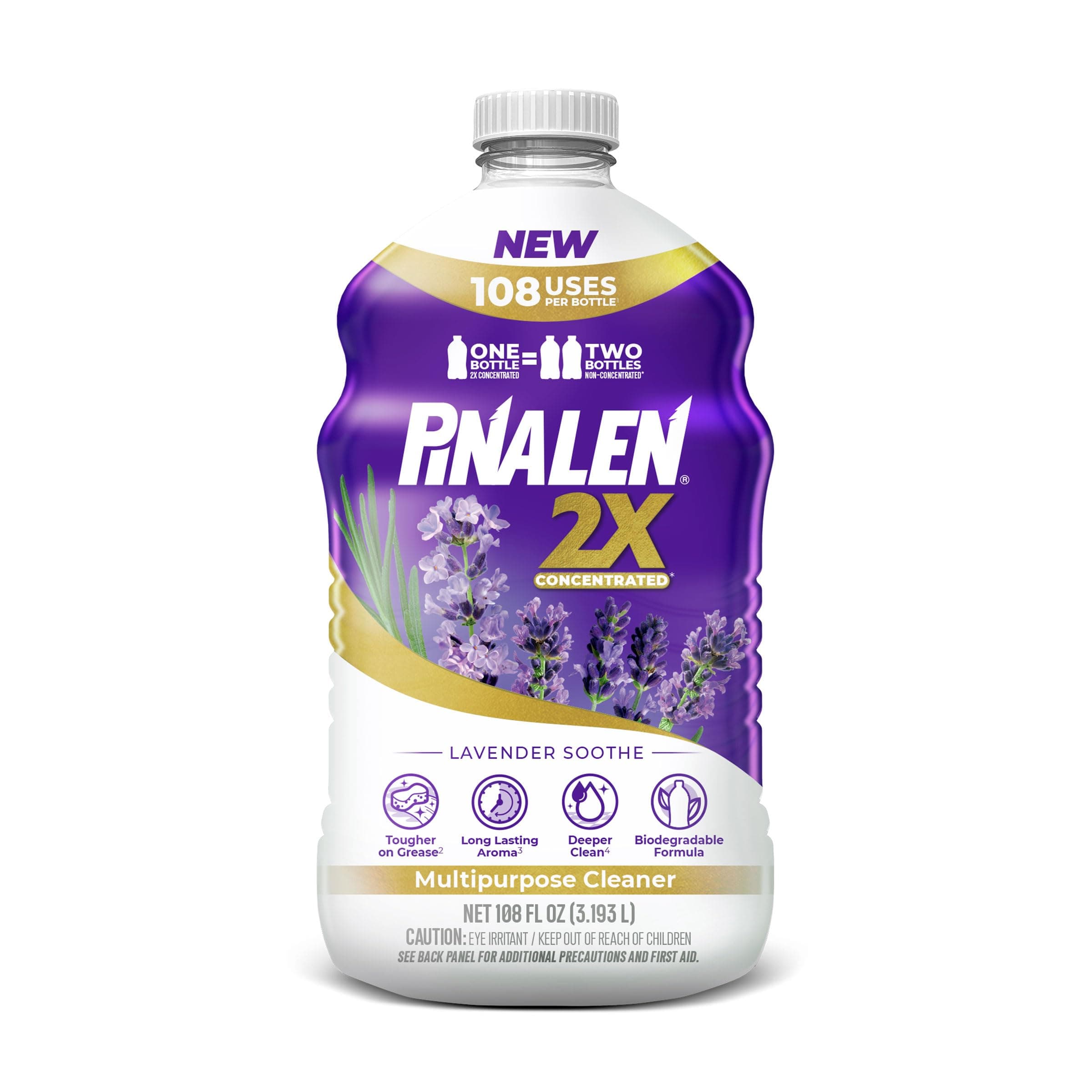 PINALEN 2X Max Aromas Concentrated Multipurpose Cleaner - Lavender Soothe Scent - 108 fl oz - All Purpose Cleaner for Kitchen, Bathroom, Floors & Outdoors