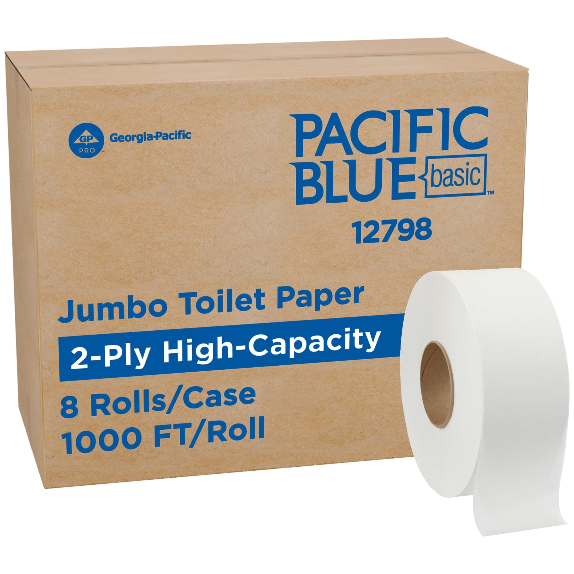 Pacific Blue Basic 2-Ply Jumbo Jr. 9" Toilet Paper by GP PRO (Georgia-Pacific), 12798, 1,000 Linear Feet per Roll, 8 Rolls Per Case