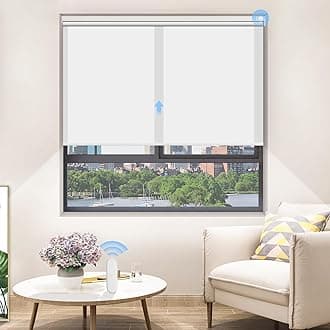 Grandekor Motorized Blinds with Remote Control, Liter-Filtering Roller Shade Electric Shades Cordless Smart Blinds for Bedroom Living Room Office,White(Light-Filtering),W33xH72