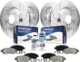 Detroit Axle - Brake Kit for 09-19 Nissan Maxima Drilled and Slotted Brake Rotors Ceramic Brakes Pads 2009-2012 2013 2014 2016 2017 2018 2019 Replacement: 12.56" inch Front and 12.12" inch Rear Rotors