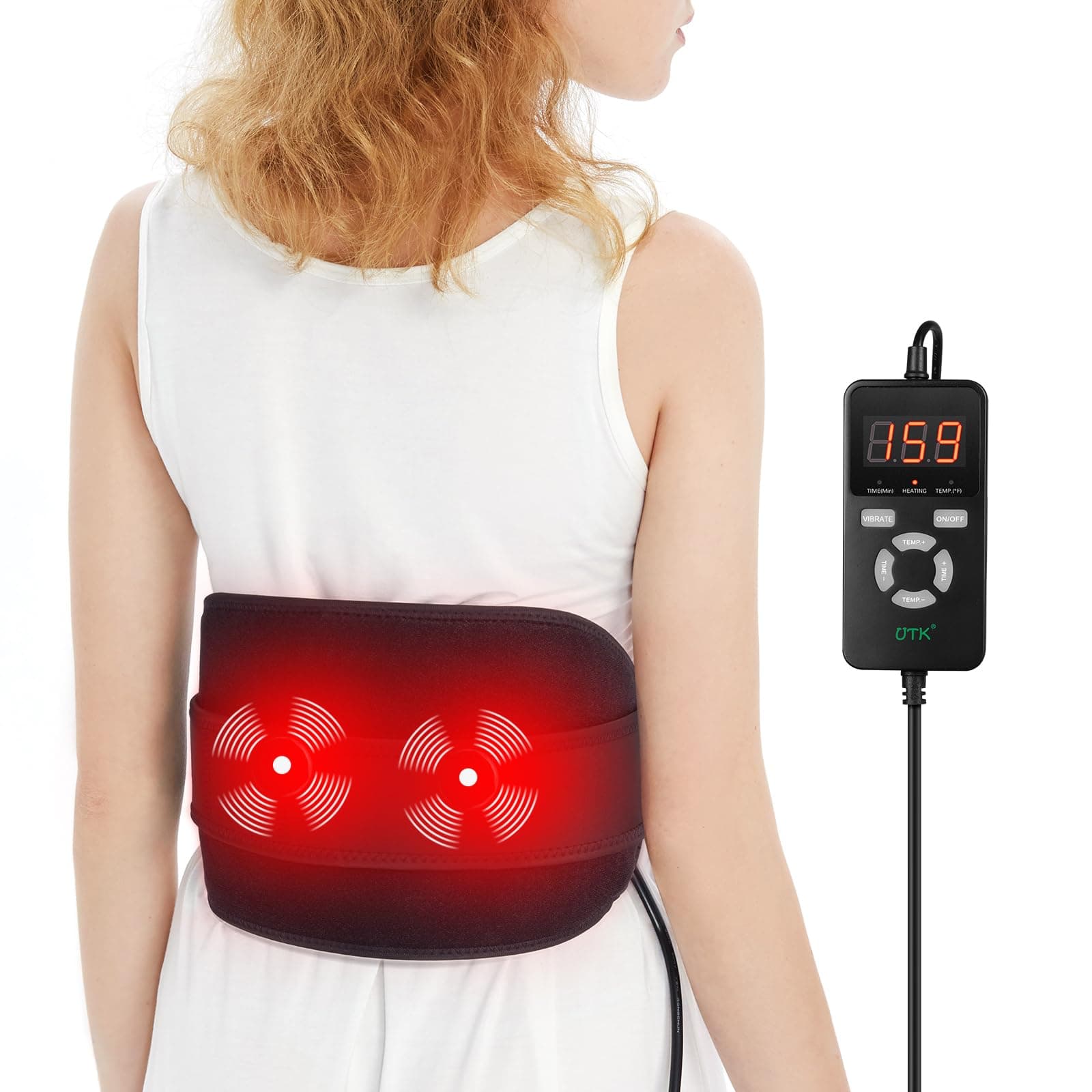 Vibrating Far Infrared Heating Pad for Back Pain Relief, Hot to 159℉, Lower Back Massager Gift for Women Men, FSA-HSA Eligible, 3 Vibration, 16 Timers Auto-Off, 20 Jades, 35-55" Adjustable Size