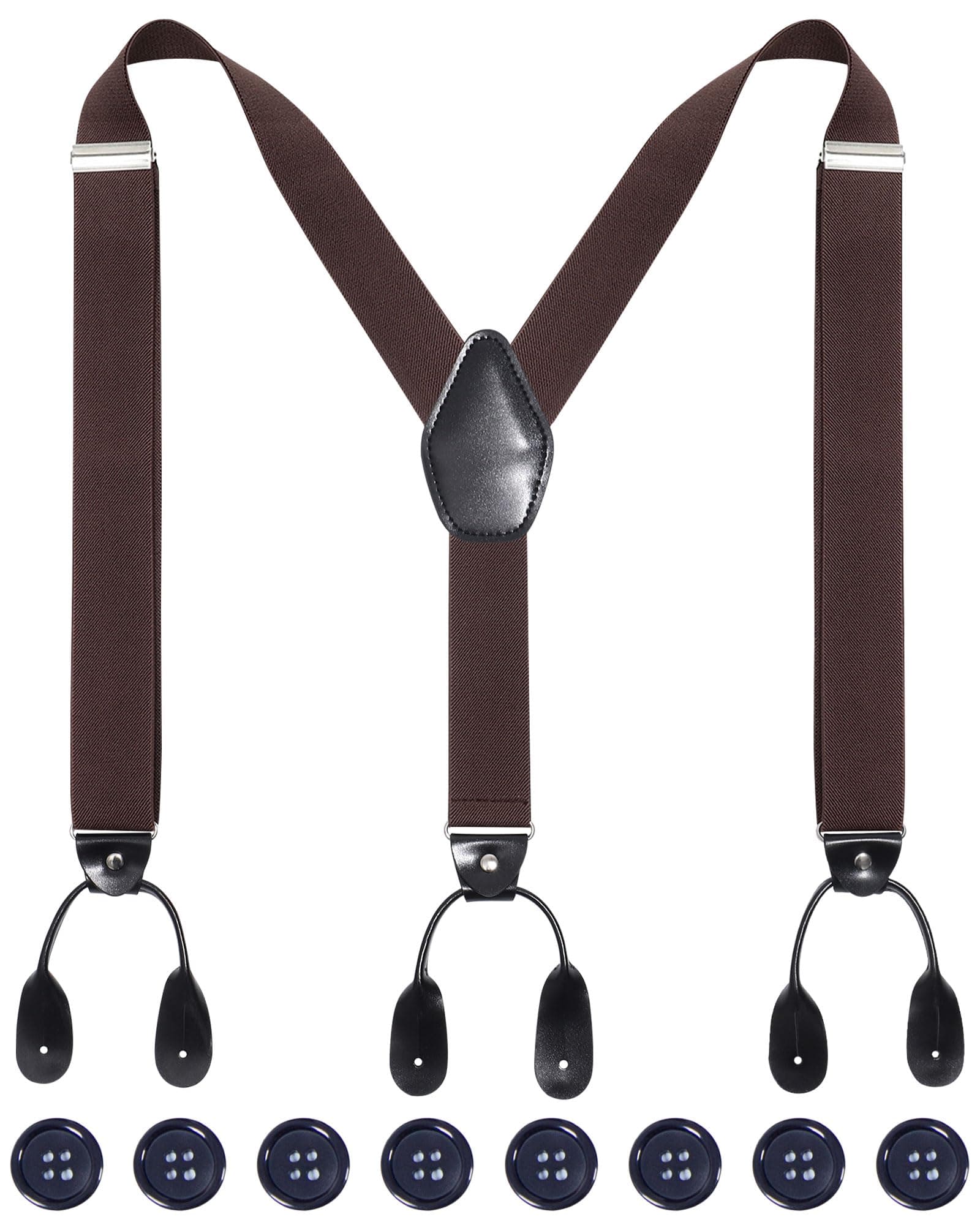 Men Button Suspenders Adjustable, Heavy Duty Y-Back Elastic Tuxedo Elastic Mens Suspenders with Leather Buttons End