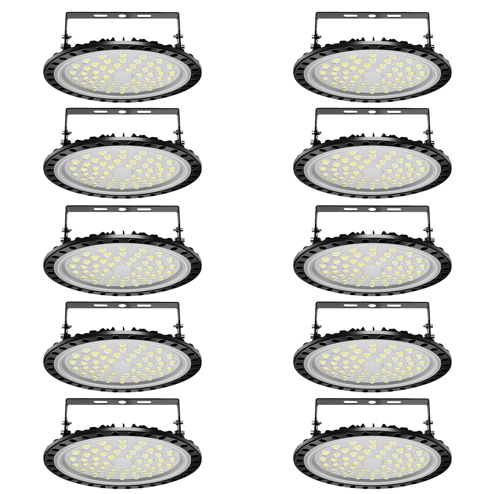 Viugreum 10 Pack 200W UFO LED High Bay Lights, 20000LM 6500K Daylight White Ultra Thin Highbay Light Fixtures, 110V IP65 Waterproof Bay Lighting for Garage Factory Warehouse Gym