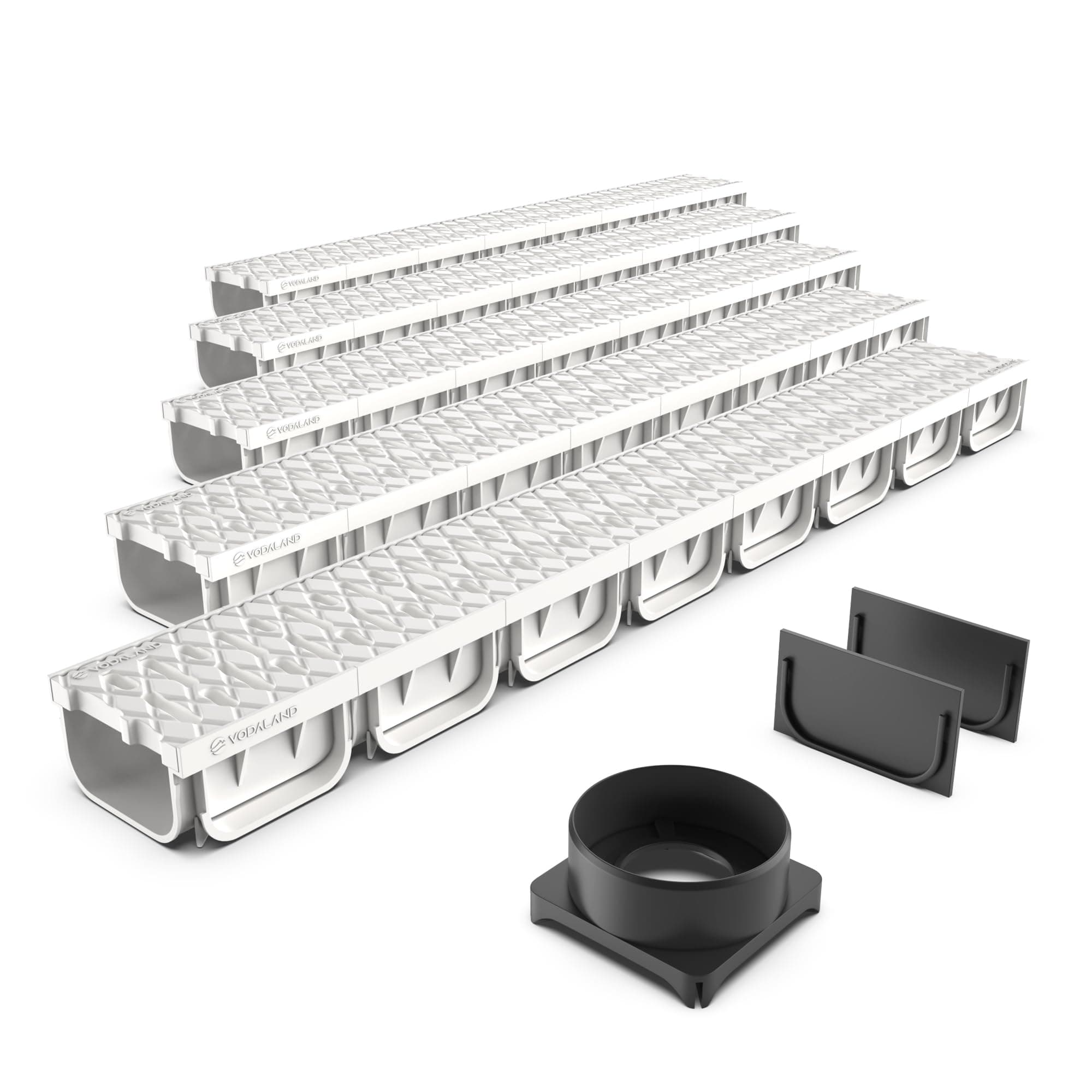 Vodaland - 4 Inch Trench Drain System with Grate - White - Easy 2 (5)