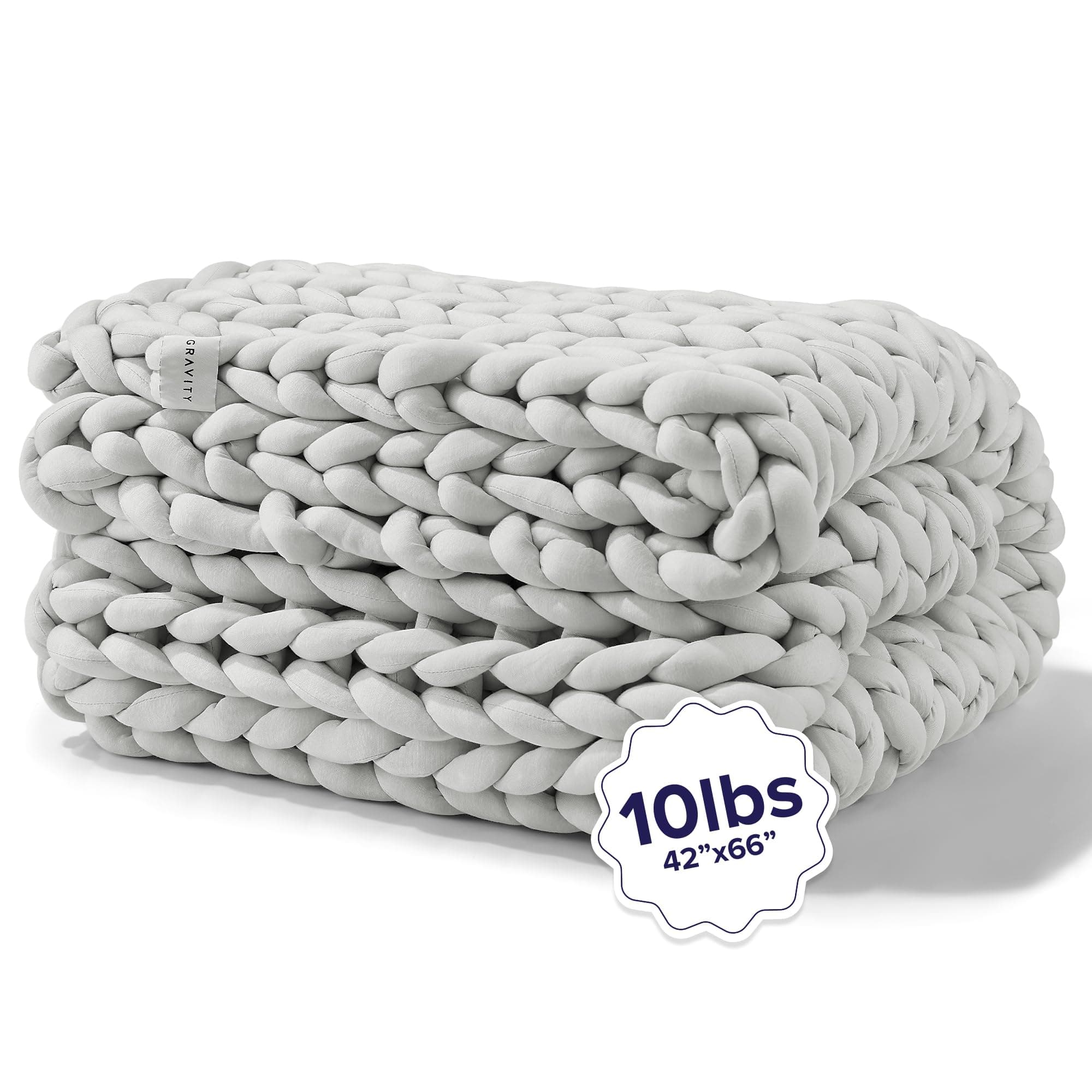 Gravity Chunky Knit Weighted Blanket for Adults, 10lbs Soft Grey (42" x 66") - Heavy Comfort Cotton Throw Blanket - Ultra-Soft & Breathable Premium Hand Knitted Blanket - Machine Washable