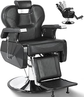 Barber Chairs for Barbershop, Reclining Salon Styling Hairdresser Chair for Hair Stylist, 360° Swivel & Height Adjustable Heavy Duty Tattoo Shampoo Beauty Salon Equipment, Black Silver