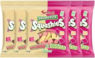 Squashies DrumStick Original Rhubarb & Custard Flavor Candies - MultiPack - 120G (5 PACK BUNDLE) - Imported from UK (Rhubarb)