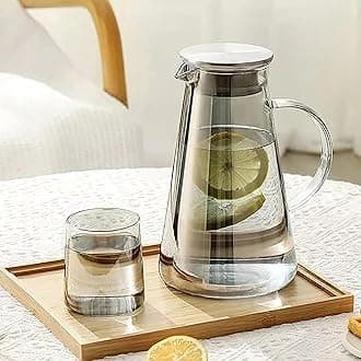 bellemax Italian Black Premium Water and Juice Glasses Set of 6 and Jug Set Combo,(6 Pieces Glasses 270ML and 1 Water Jug 1.8 Liter), Transparent, Glass and Jug Set for Dining Table (Black - A)