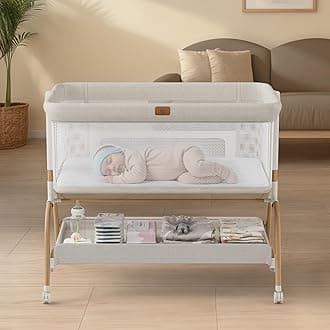 BabyBond Baby Bassinet Bedside Crib, 3-in-1 Baby Bassinet Bedside Sleeper with Mattress and Soft, Breathable Sheet, Full-Mesh Sides, 6-Height Adjustable, Stable and Secure Crib for Newborns
