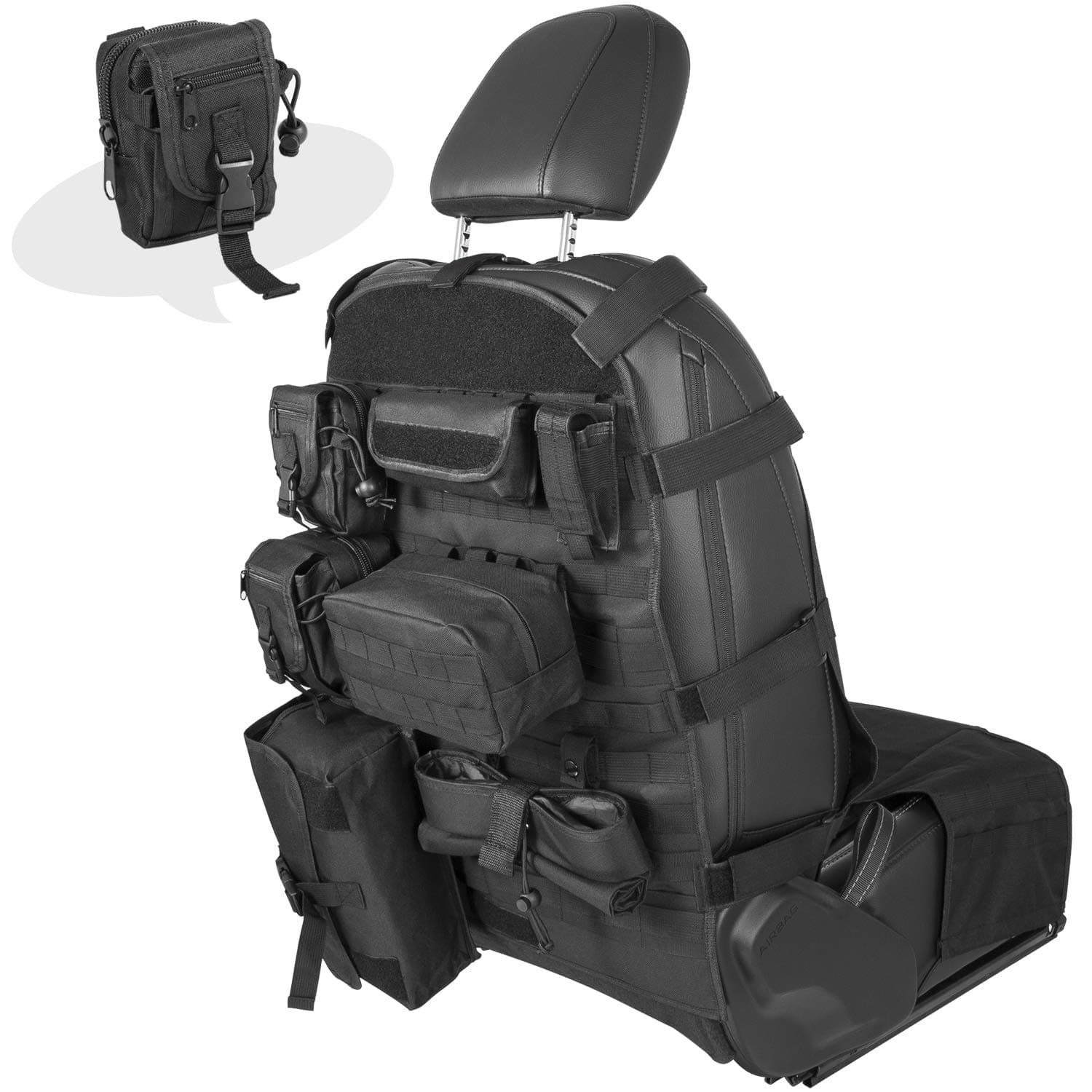 Universal Front Seat Cover Case with Storage Bags Multi-Compartments Holder Pockets Molle Pouches Stuff Organizer Fit for 1956-2021 Jeep Wrangler CJ YJ LJ JK JL Ford Toyota Jeep Cherokee etc.